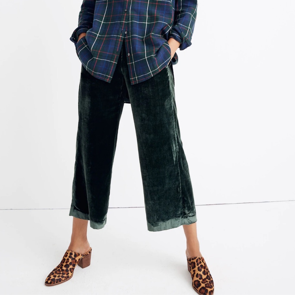 Madewell Velvet Huston Pull-On Crop Pants Smokey Spruce size XSmall